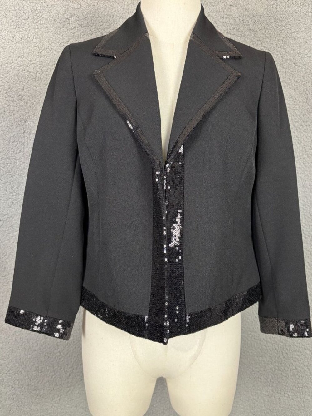 Kasper Women's Petite Sequin Tipped Open-Front Blazer Size 2P Black NWT's